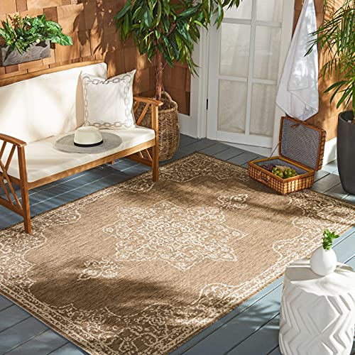 SAFAVIEH Medaillon Teppich für Drinnen & Draussen - Beachhouse Collection, Kurzer Flor, Creme und Beige, 122 X 183 cm von Safavieh