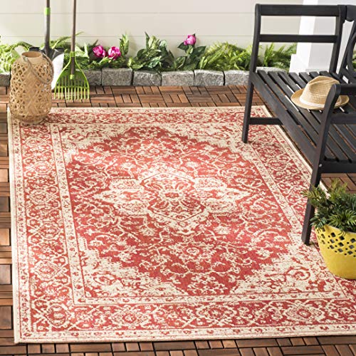 SAFAVIEH Medaillon Teppich für Drinnen & Draussen - Beachhouse Collection, Kurzer Flor, Rot und Creme, 122 X 183 cm von Safavieh