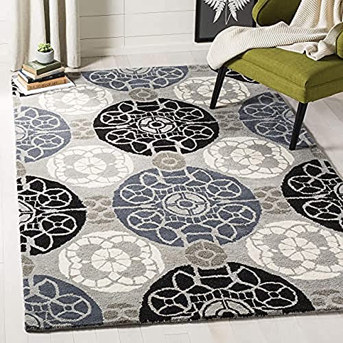 SAFAVIEH Medaillon Teppich für Wohnzimmer, Esszimmer, Schlafzimmer - Wyndham Collection, Kurzer Flor, Grau und Schwarz, 152 X 244 cm von Safavieh