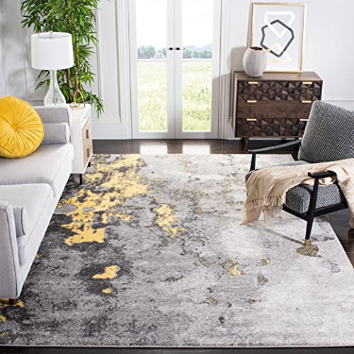 SAFAVIEH Modern Abstrakt Distressed Teppich für Wohnzimmer, Esszimmer, Schlafzimmer - Adirondack Collection, Kurzer Flor, Grau und Gelb, 183 X 274 cm von Safavieh