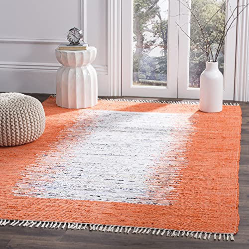 SAFAVIEH Modern Teppich für Wohnzimmer, Esszimmer, Schlafzimmer - Montauk Collection, Kurzer Flor, Elfenbein und Orange, 91 X 152 cm von Safavieh