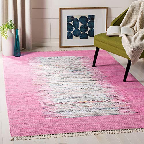 SAFAVIEH Modern Teppich für Wohnzimmer, Esszimmer, Schlafzimmer - Montauk Collection, Kurzer Flor, Elfenbein und Rosa, 152 X 244 cm von Safavieh