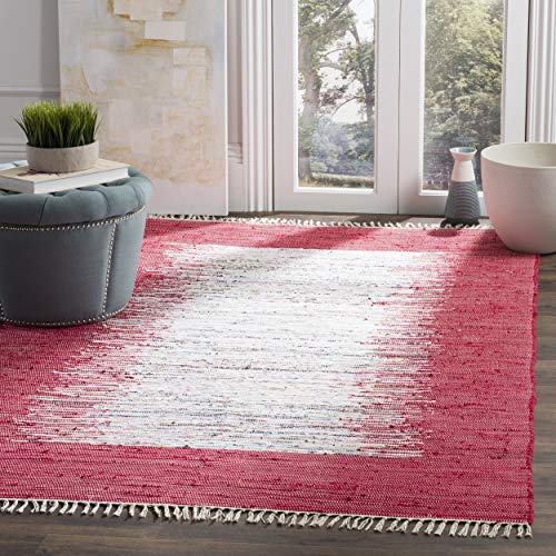 SAFAVIEH Modern Teppich für Wohnzimmer, Esszimmer, Schlafzimmer - Montauk Collection, Kurzer Flor, Elfenbein und Rot, 152 X 244 cm von Safavieh