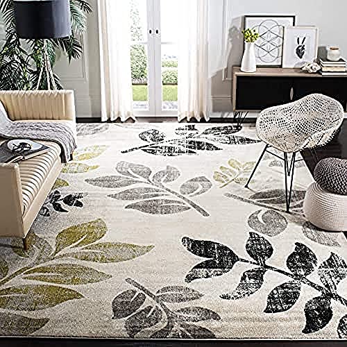 SAFAVIEH Modern Teppich für Wohnzimmer, Esszimmer, Schlafzimmer - Porcello Collection, Kurzer Flor, Elfenbein und Grün, 244 X 340 cm von Safavieh