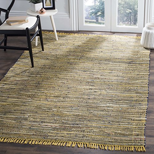 SAFAVIEH Modern Teppich für Wohnzimmer, Esszimmer, Schlafzimmer - Rag Rug Collection, Kurzer Flor, Gelb und Multi, 152 X 244 cm von Safavieh