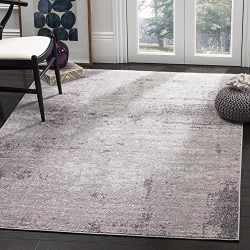 SAFAVIEH Modern abstrakt Teppich für Wohnzimmer, Esszimmer, Schlafzimmer - Adirondack Collection, Kurzer Flor, Hellgrau und Lila, 155 X 229 cm von Safavieh