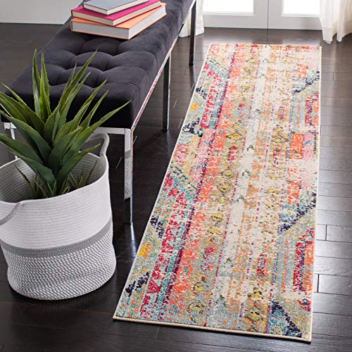 SAFAVIEH Moderner Schick Teppich für Wohnzimmer, Esszimmer, Schlafzimmer - Madison Collection, Kurzer Flor, Blau und Orange, 80 x 180 cm von Safavieh