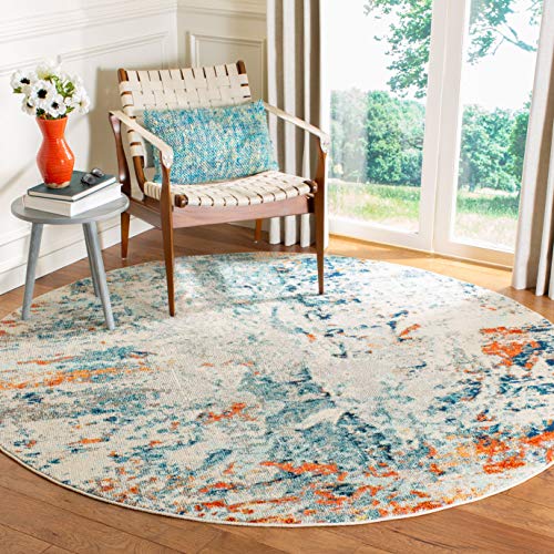 SAFAVIEH Moderner Schick Teppich für Wohnzimmer, Esszimmer, Schlafzimmer - Madison Collection, Kurzer Flor, Creme und Orange, 200 x 200 cm von Safavieh