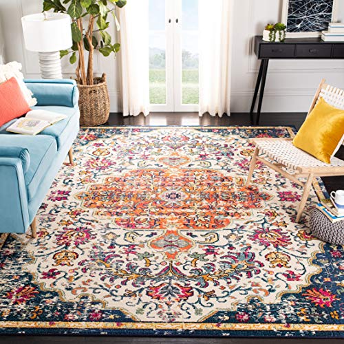 SAFAVIEH Moderner Schick Teppich für Wohnzimmer, Esszimmer, Schlafzimmer - Madison Collection, Kurzer Flor, Elfenbein und Orange, 122 X 183 cm von Safavieh