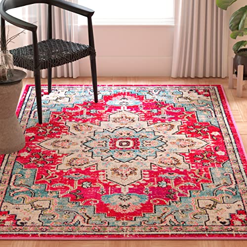 SAFAVIEH Moderner Schick Teppich für Wohnzimmer, Esszimmer, Schlafzimmer - Madison Collection, Kurzer Flor, Fuchsia und Blau, 122 X 183 cm von Safavieh