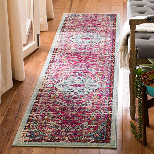 SAFAVIEH Moderner Schick Teppich für Wohnzimmer, Esszimmer, Schlafzimmer - Madison Collection, Kurzer Flor, Fuchsia und Blaugrün, 61 X 244 cm von Safavieh