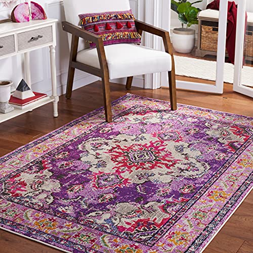 Safavieh Boho Chic Teppich für Wohnzimmer, Esszimmer, Schlafzimmer - Monaco Collection, Kurzer Flor, Violett und Fuchsia, 91 X 152 cm von Safavieh