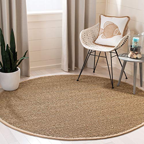 SAFAVIEH Naturfaser Teppich für Wohnzimmer, Esszimmer, Schlafzimmer - Natural Fiber Collection, Kurzer Flor, Natur und Beige, 122 X 122 cm von Safavieh