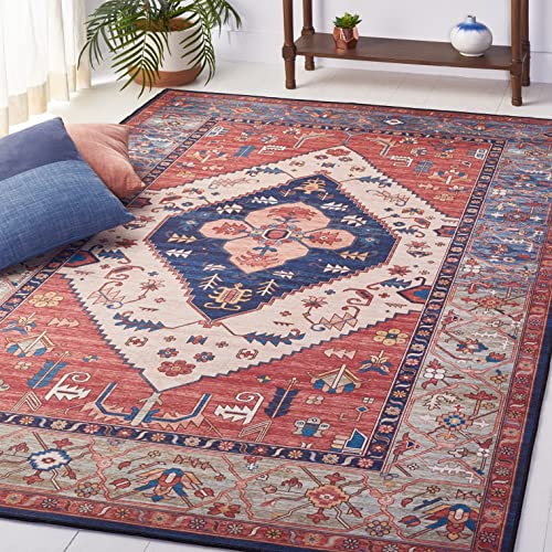 SAFAVIEH Persischer Medaillon teppich Maschinenwaschbar und rutschfest - Ideal für stark frequentierte Bereiche - Tucson Collection, Kurzer Flor, Rot und Blau, 183 X 274 cm von Safavieh