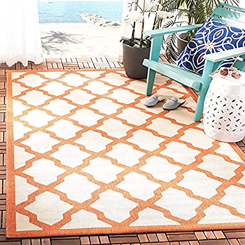 SAFAVIEH Spalier Teppich für Drinnen & Draussen - Courtyard Collection, Kurzer Flor, Beige und Terrakotta, 160 X 231 cm von Safavieh