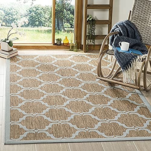 SAFAVIEH Spalier Teppich für Drinnen & Draussen - Courtyard Collection, Kurzer Flor, Braun und Aqua, 201 X 290 cm von Safavieh