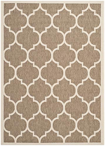 SAFAVIEH Spalier Teppich für Drinnen & Draussen - Courtyard Collection, Kurzer Flor, Braun und Knochen, 160 X 231 cm von Safavieh