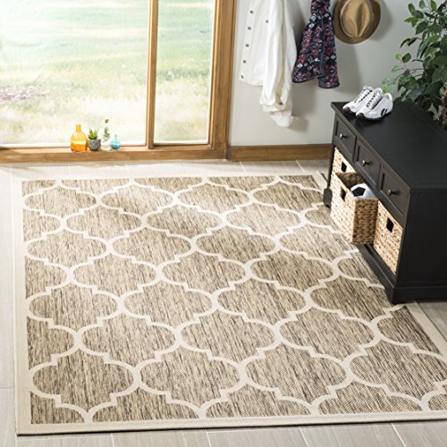 SAFAVIEH Spalier Teppich für Drinnen & Draussen - Courtyard Collection, Kurzer Flor, Braun und Knochen, 79 X 152 cm von Safavieh