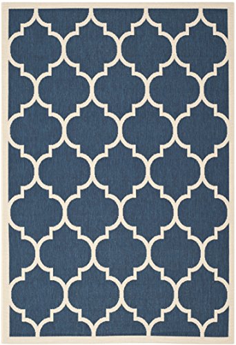 SAFAVIEH Spalier Teppich für Drinnen & Draussen - Courtyard Collection, Kurzer Flor, Marine und Beige, 122 X 170 cm von Safavieh
