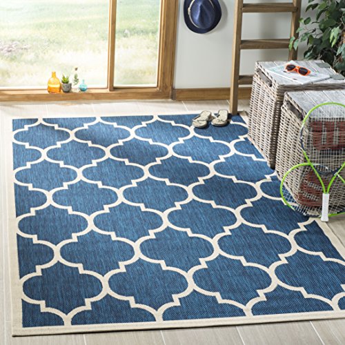 SAFAVIEH Spalier Teppich für Drinnen & Draussen - Courtyard Collection, Kurzer Flor, Marine und Beige, 160 X 231 cm von Safavieh