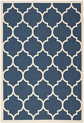 SAFAVIEH Spalier Teppich für Drinnen & Draussen - Courtyard Collection, Kurzer Flor, Marine und Beige, 201 X 290 cm von Safavieh