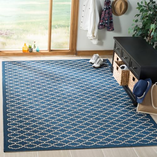 SAFAVIEH Geometrisch Teppich für Wohnzimmer, Esszimmer, Schlafzimmer - Wasserdicht - Courtyard Collection, Kurzer Flor, Marine und Beige, 201 X 290 cm von Safavieh