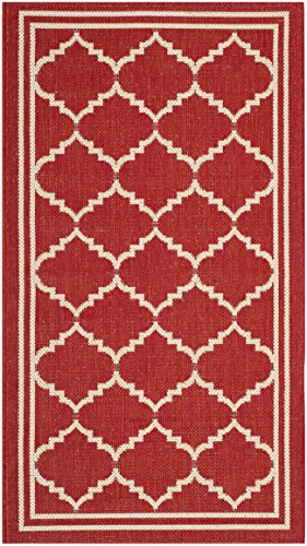 SAFAVIEH Spalier Teppich für Drinnen & Draussen - Courtyard Collection, Kurzer Flor, Rot und Beige, 61 X 109 cm von Safavieh