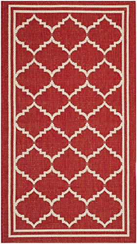 SAFAVIEH Spalier Teppich für Drinnen & Draussen - Courtyard Collection, Kurzer Flor, Rot und Beige, 69 X 244 cm von Safavieh