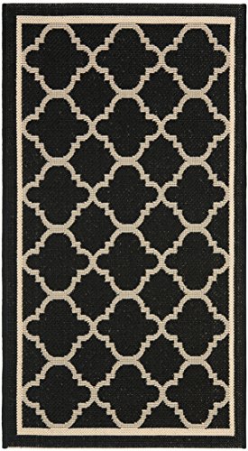 SAFAVIEH Spalier Teppich für Drinnen & Draussen - Courtyard Collection, Kurzer Flor, Schwarz und Beige, 61 X 109 cm von Safavieh