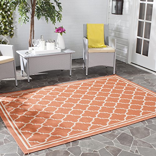 SAFAVIEH Spalier Teppich für Drinnen & Draussen - Courtyard Collection, Kurzer Flor, Terrakotta und Knochen, 122 X 170 cm von Safavieh