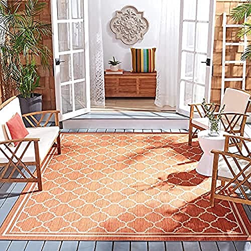 SAFAVIEH Spalier Teppich für Drinnen & Draussen - Courtyard Collection, Kurzer Flor, Terrakotta und Knochen, 201 X 290 cm von Safavieh