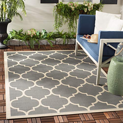 SAFAVIEH Spalier Teppich für Innen - & Außenbereich - Courtyard Collection, Kurzer Flor, Anthrazit und Beige, 201 X 290 cm von Safavieh