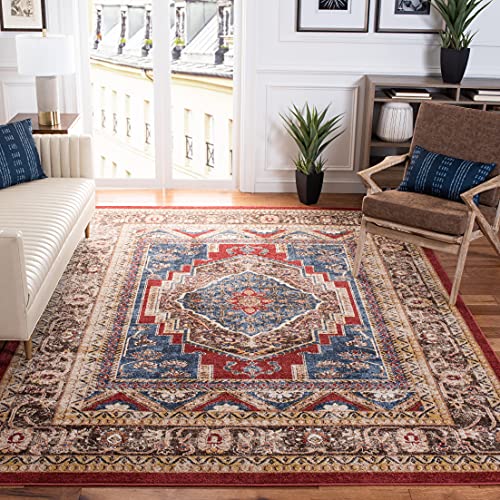 SAFAVIEH Traditionell Distressed Teppich für Wohnzimmer, Esszimmer, Schlafzimmer - Bijar Collection, Kurzer Flor, Königsblau und Braun, 122 X 183 cm von Safavieh