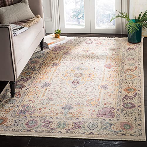 SAFAVIEH Traditionell Teppich für Wohnzimmer, Esszimmer, Schlafzimmer - Illusion Collection, Kurzer Flor, Creme und Lila, 91 X 152 cm von Safavieh