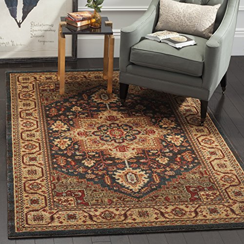 SAFAVIEH Traditionell Teppich für Wohnzimmer, Esszimmer, Schlafzimmer - Mahal Collection, Kurzer Flor, Marineblau und Natur, 201 X 279 cm von Safavieh