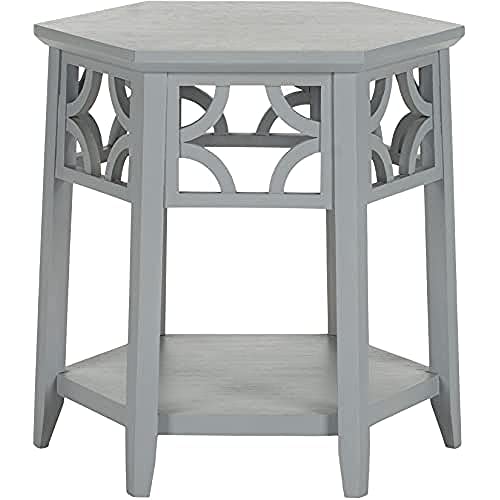 SAFAVIEH Transitional Accent Table with Wooden Storage Shelf, in Pearl Blue Grey, 45 X 45 X 45 von Safavieh