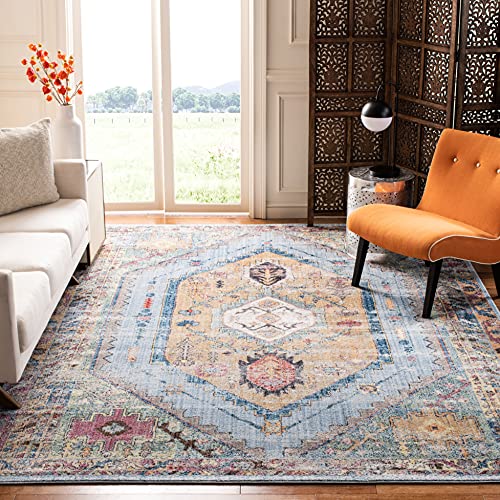 SAFAVIEH Trendige Neu Übergangsweise Teppich für Wohnzimmer, Esszimmer, Schlafzimmer - Bristol Collection, Kurzer Flor, Blau und Kamel, 155 X 229 cm von Safavieh