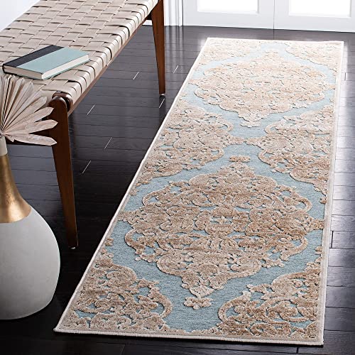 SAFAVIEH Übergangs-Teppich Wohnzimmer, Esszimmer, Schlafzimmer - Paradise Collection, Kurzer Flor, Stein und Aqua, 66 X 244 cm von Safavieh