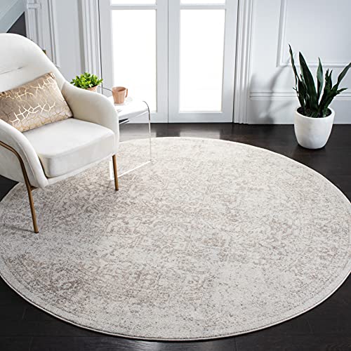 SAFAVIEH Übergangs Teppich für Wohnzimmer, Esszimmer, Schlafzimmer - Evoke Collection, Kurzer Flor, Elfenbein und Taupe, 200 x 200 cm von Safavieh