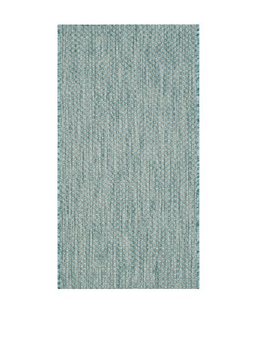 SAFAVIEH Zeitgenössische Teppich für Drinnen & Draussen - Courtyard Collection, Kurzer Flor, Aqua und Grau, 79 X 152 cm von Safavieh