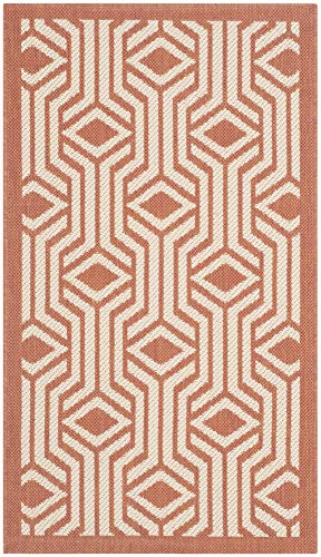 SAFAVIEH Zeitgenössische Teppich für Drinnen & Draussen - Courtyard Collection, Kurzer Flor, Beige und Terrakotta, 122 X 170 cm von Safavieh