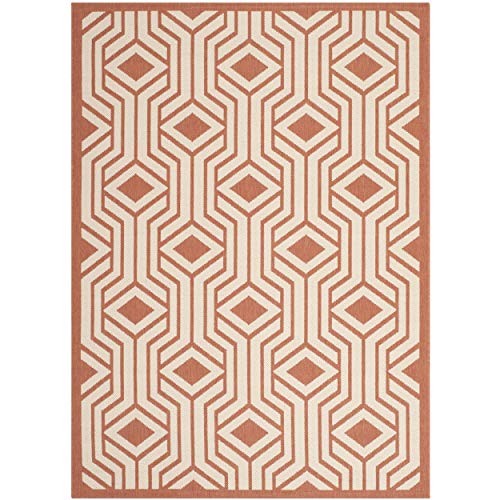 SAFAVIEH Zeitgenössische Teppich für Drinnen & Draussen - Courtyard Collection, Kurzer Flor, Beige und Terrakotta, 160 X 231 cm von Safavieh