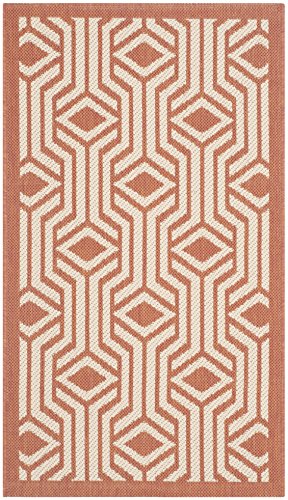 SAFAVIEH Zeitgenössische Teppich für Drinnen & Draussen - Courtyard Collection, Kurzer Flor, Beige und Terrakotta, 61 X 109 cm von Safavieh