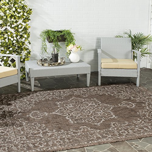 SAFAVIEH Zeitgenössische Teppich für Drinnen & Draussen - Courtyard Collection, Kurzer Flor, Braun und Beige, 122 X 170 cm von Safavieh