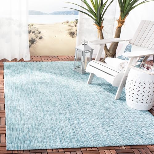 SAFAVIEH Zeitgenössische Teppich für Drinnen & Draussen - Courtyard Collection, Kurzer Flor, Dunkles Aqua und helles Aqua, 160 X 231 cm von Safavieh