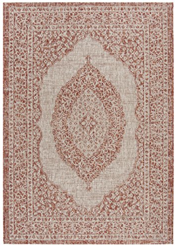 SAFAVIEH Zeitgenössische Teppich für Drinnen & Draussen - Courtyard Collection, Kurzer Flor, Hellbeige und Terrakotta, 122 X 170 cm von Safavieh