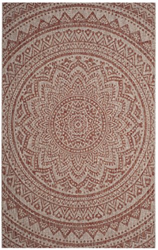 SAFAVIEH Zeitgenössische Teppich für Drinnen & Draussen - Courtyard Collection, Kurzer Flor, Hellbeige und Terrakotta, 160 X 231 cm von Safavieh