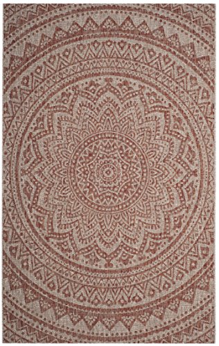 SAFAVIEH Zeitgenössische Teppich für Drinnen & Draussen - Courtyard Collection, Kurzer Flor, Hellbeige und Terrakotta, 201 X 290 cm von Safavieh