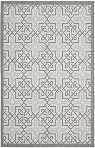 SAFAVIEH Zeitgenössische Teppich für Drinnen & Draussen - Courtyard Collection, Kurzer Flor, Hellgrau und Anthrazit, 122 X 170 cm von Safavieh