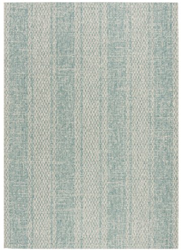 SAFAVIEH Zeitgenössische Teppich für Drinnen & Draussen - Courtyard Collection, Kurzer Flor, Hellgrau und Aqua, 122 X 170 cm von Safavieh